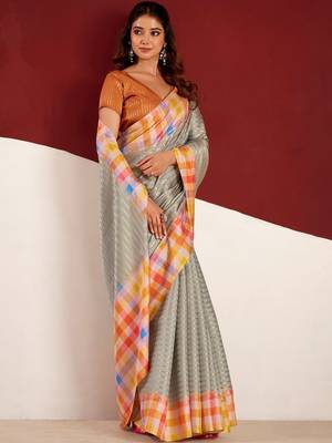 Grey woven design tussar sarees blouse piece 3