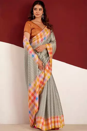 Grey woven design tussar sarees blouse piece