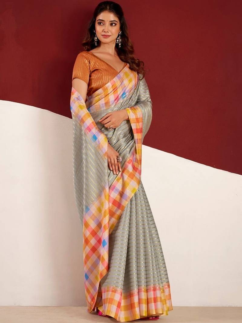 Grey woven design tussar sarees blouse piece