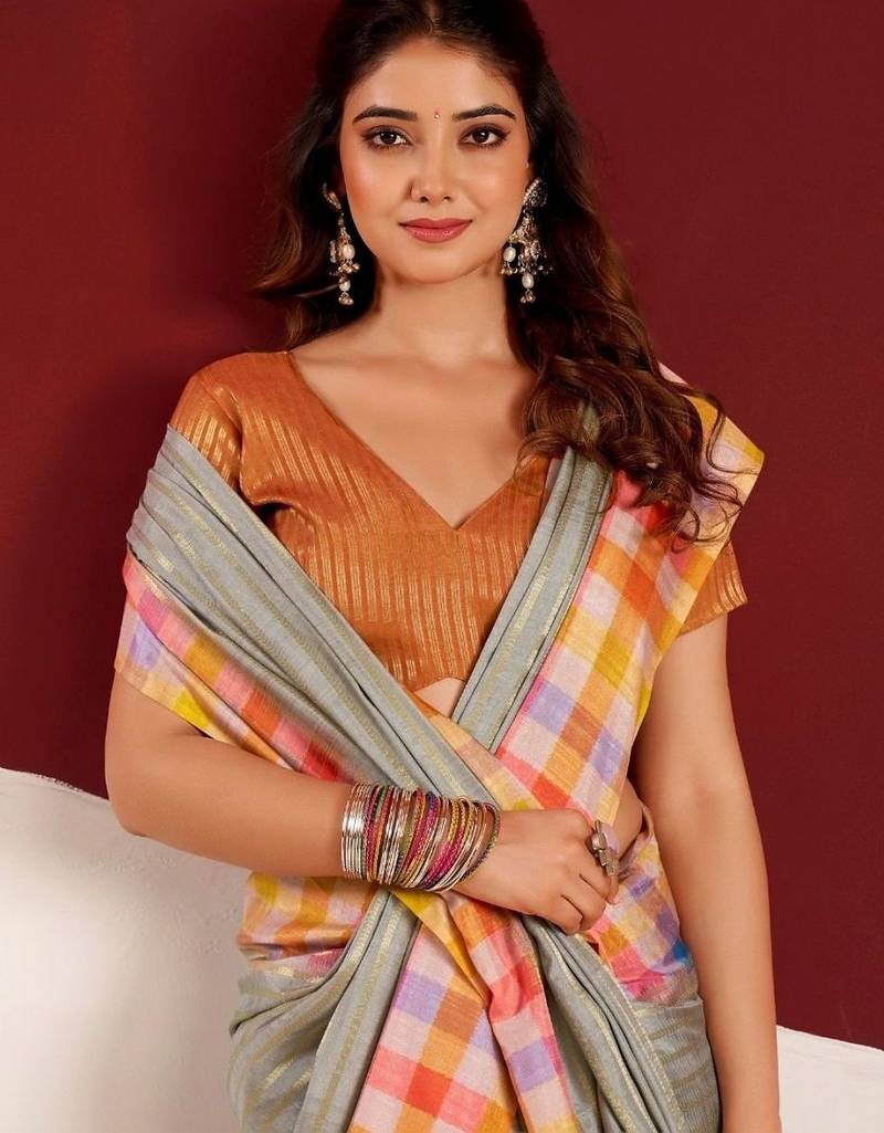 Grey woven design tussar sarees blouse piece