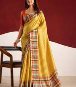 Yellow striped tussar sarees blouse piece