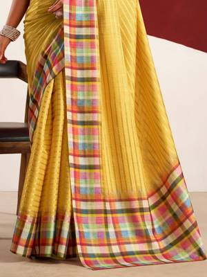 Yellow striped tussar sarees blouse piece 4