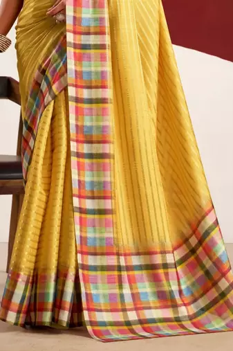 Yellow striped tussar sarees blouse piece