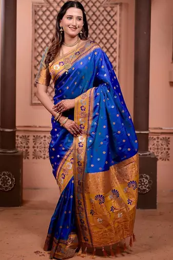 Blue classic indian silk rich woven pallu design sarees