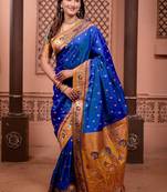 Blue classic indian silk rich woven pallu design sarees