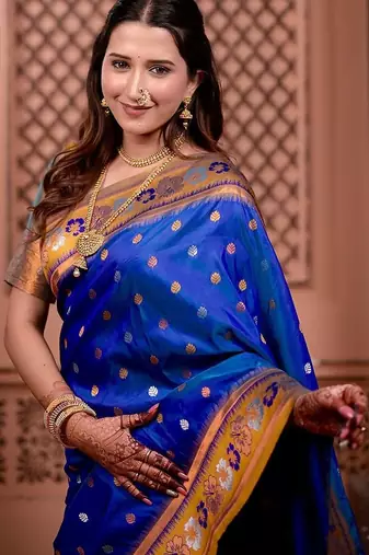 Blue classic indian silk rich woven pallu design sarees