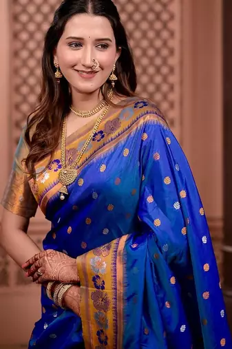 Blue classic indian silk rich woven pallu design sarees
