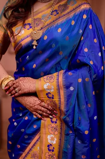 Blue classic indian silk rich woven pallu design sarees