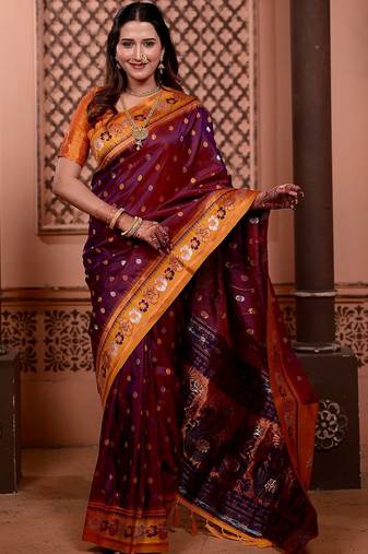 Maroon classic indian silk rich woven pallu design sarees
