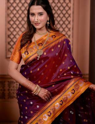 Maroon classic indian silk rich woven pallu design sarees 2