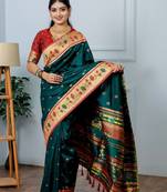 Green festive silk ornate zari border sarees