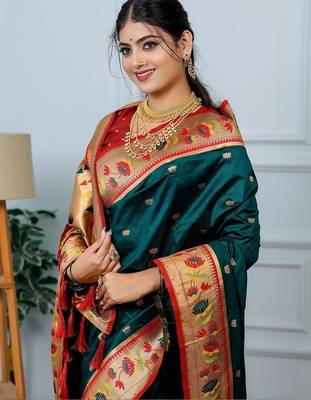 Green festive silk ornate zari border sarees 2