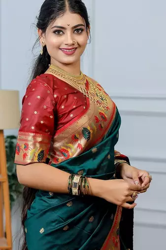 Green festive silk ornate zari border sarees