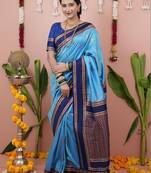 Teal luxurious silk rich woven pallu design sarees
