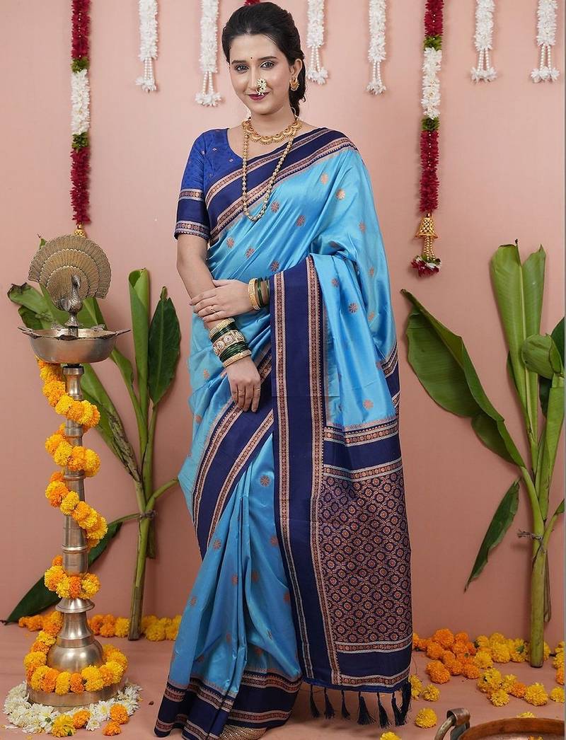 Teal luxurious silk rich woven pallu design sarees