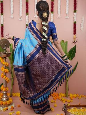 Teal luxurious silk rich woven pallu design sarees 3