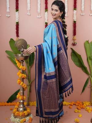 Teal luxurious silk rich woven pallu design sarees 4