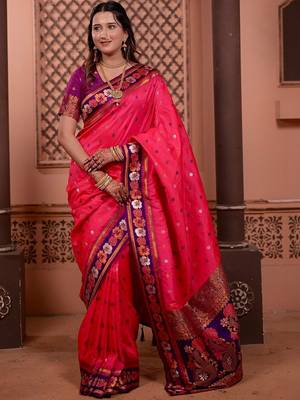 Pink luxurious silk rich woven pallu design sarees 1