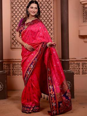 Pink luxurious silk rich woven pallu design sarees 2