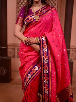 Pink luxurious silk rich woven pallu design sarees 4