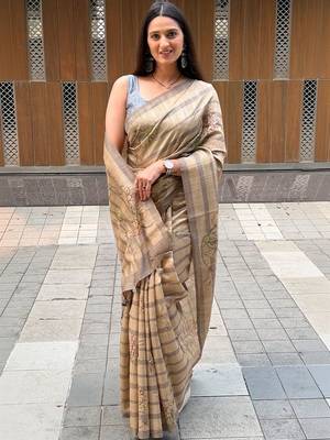 Beige art silk vanilla cream sarees 1