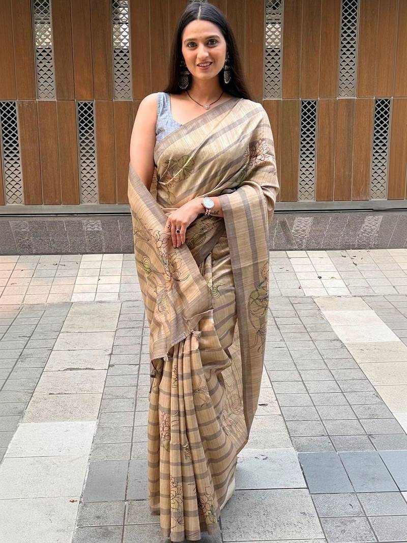 Beige art silk vanilla cream sarees