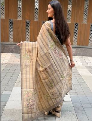 Beige art silk vanilla cream sarees 2