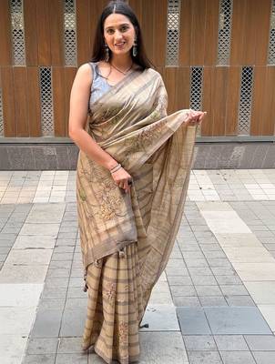Beige art silk vanilla cream sarees 3