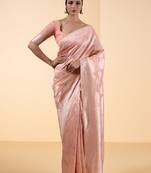 Pink women woven design saree with unstitched blouse