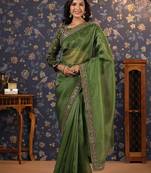 Olive embellished sequinned border saree