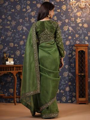 Olive embellished sequinned border saree 3