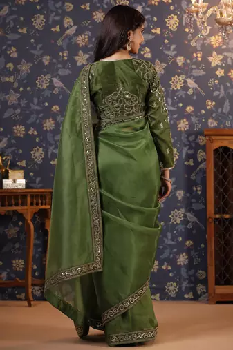 Olive embellished sequinned border saree