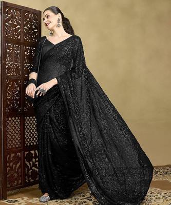 Black women embellished sequinned pure georgette celebrity saree 1