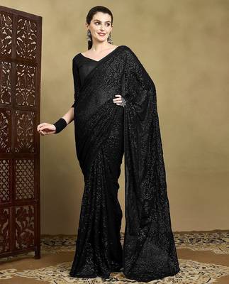 Black women embellished sequinned pure georgette celebrity saree 2