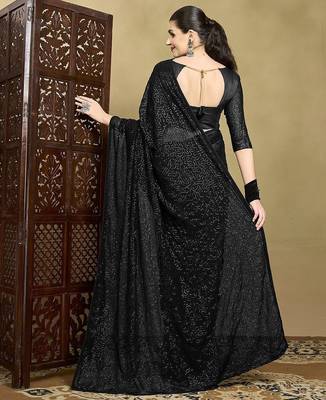 Black women embellished sequinned pure georgette celebrity saree 3
