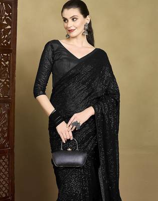 Black women embellished sequinned pure georgette celebrity saree 4