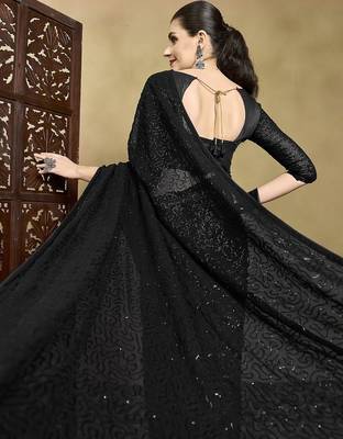 Black women embellished sequinned pure georgette celebrity saree 5