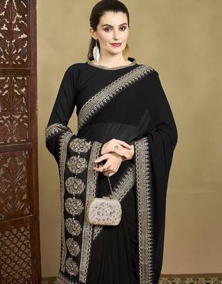 Black embellished sequinned saree 1