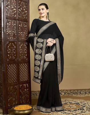 Black embellished sequinned saree 2