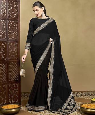 Black embellished sequinned saree 3