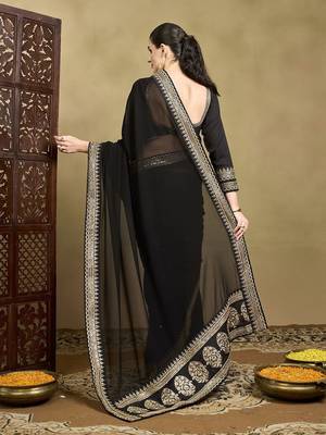 Black embellished sequinned saree 4