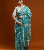 Blue woven design banarasi sarees with blouse piece