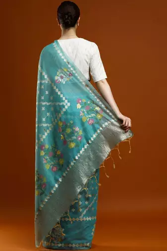 Blue woven design banarasi sarees with blouse piece