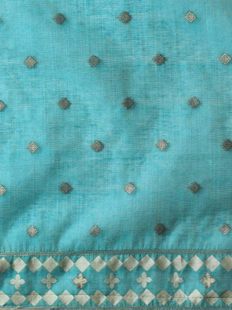 Blue woven design banarasi sarees with blouse piece