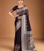 Burgundy floral zari woven design tassels saree with blouse piece