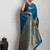 Turquoise rich zari border saree with blouse piece