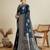 Teal ethnic motifs zari saree with unstitched blouse