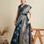 Teal ethnic motifs zari saree with unstitched blouse
