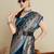 Teal ethnic motifs zari saree with unstitched blouse