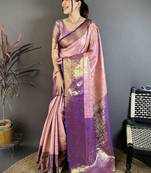 Pink woven design kanjeevaram sarees with unstitched blouse piece